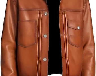 Giacca da motociclista in pelle da camionista, stile vintage, stile Cafe Racer, da uomo, realizzata a mano, marrone chiaro