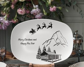 Platter, Holiday Cookie Tray, Santa Snack Plate, Christmas Eve Ceramic Serving Dish,