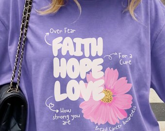 Comfort Colors® Cancer Survivor Shirt, Breast Cancer Awareness Tee, Pink Flower Cancer Survivor Gift, Chemo Support Shirt, Motivational Tee
