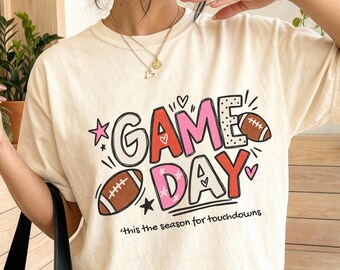 Comfort Colors Game Day Shirt, Football Mom Shirt, Football Season Shirt, Touchdown Graphic Tee, Sports Mom Gift, Fall Football T-Shirt