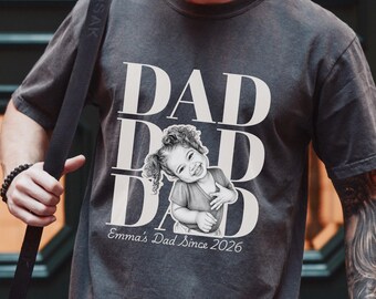 Custom Photo Dad Shirt, Personalized Dad Gift Tee, New Dad Est Shirt, Father's Day Gift, Girl Dad Boy Dad Shirt, Vintage Dad T-Shirt Gift