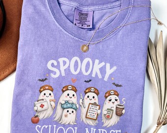 Spooky School Nurse Shirt, Comfort Colors Halloween Nurse Tee, Back to School Nurse Gift, Funny RN Ghost Shirt, Nurse Life T-Shirt for Women
