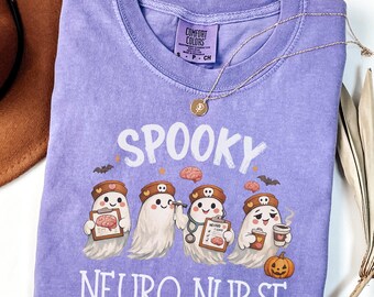 Spooky Neuro Nurse Shirt, Comfort Colors Halloween Neurology Nurse Tee, Neuro ICU Nurse Gift, Funny RN Ghost Shirt,  Nurse T-Shirt for Women