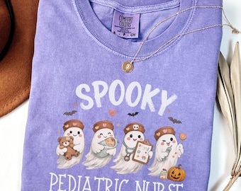 Spooky Pediatric Nurse Shirt, Comfort Colors Peds Nurse Tee, Halloween Nurse Shirt, Cute Ghost Nursing Gift, Nurse Appreciation Gift