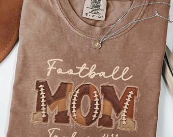 FAUX Patchwork Football Mom Shirt, Comfort Colors Custom Name and Number Shirt, Personalized Game Day Tee, Sports Mom Gift, Football Shirt