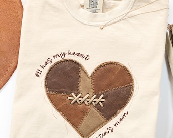 FAUX Patchwork Football Mom Shirt, Comfort Colors Personalized Game Day Tee, Sports Mom Gift, Custom Number Shirt, Football Mama Gift Tee
