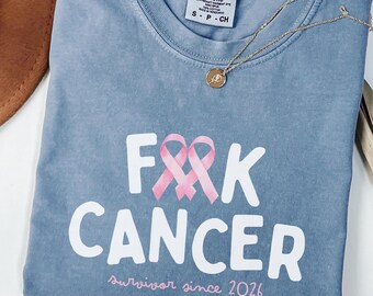 Comfort Colors® Fuck Cancer Shirt, Breast Cancer Survivor Tee, Cancer Warrior Shirt, Chemo Support Gift, Pink Ribbon Awareness Tee