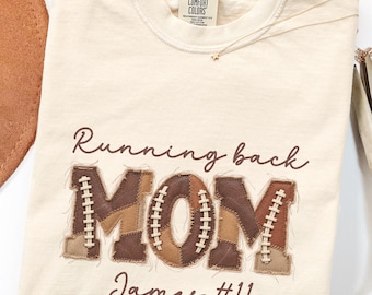FAUX Patchwork Football Mom Shirt,Comfort Colors Custom Name and Jersey Number Tee, Personalized Game Day Shirt, Sports Mom Gift