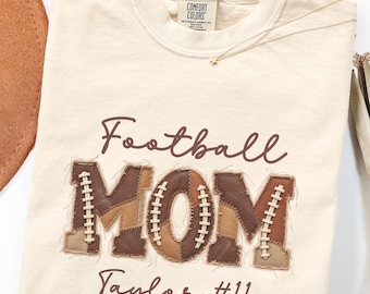 FAUX Patchwork Football Mom Shirt, Comfort Colors Custom Name and Number Shirt, Personalized Game Day Tee, Sports Mom Gift, Football Shirt