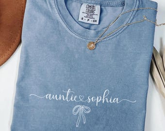 Comfort Colors® Personalized Auntie Shirt,  New Aunt Shirt, Custom Name Aunt Tee, Aunt to Be Gift, Pregnancy Announcement Shirt Gift