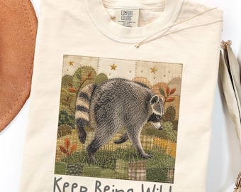 Faux Patchwork Raccoon Shirt, Seattle Feral Legend Tee, Comfort Colors Trash Panda Shirt, Watercolor Wildlife Tee Woodland Animal Lover Gift
