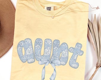 Comfort Colors® Cool Aunt Shirt, Cool Aunt Tee, Blue Floral Coquette Bow Auntie Shirt, New Aunt Gift, Mother's Day Gift for Aunt, Cute Tee