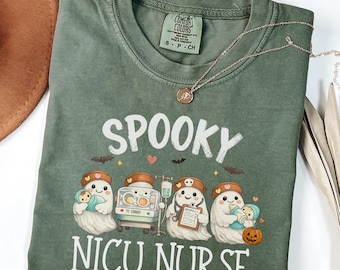 Spooky NICU Nurse Shirt, Comfort Colors NICu Nurse Tee, Halloween Nurse Shirt, Neonatal ICU Nurse Gift Cute Ghost Nursing Shirt RN Gift