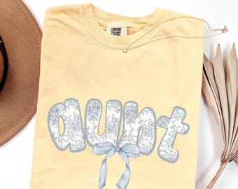 Comfort Colors® Aunt Shirt, Cool Aunt Tee, Blue Coquette Bow Floral Auntie Shirt, New Aunt Gift,  Gift for Aunt, Cute Auntie Tee