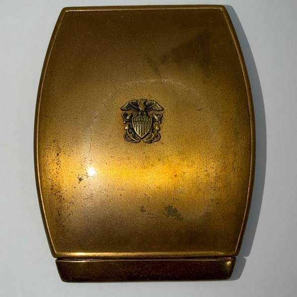 Vintage Metal Powder Compact Case Eagle Crest Patriotic Usa Vanity Compact
