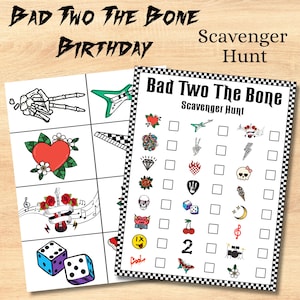 Bad Two The Bone Scavenger Hunt, Bad Two The Bone Party Game, Tattoo Party Activity, Rocker Theme Treasure Hunt,Bad Two the Bone Party Favor
