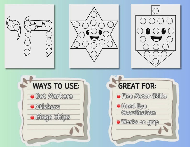Hanukkah Do A Dot Activity Pages, Hanukkah Themed Coloring Pages, Kids ...