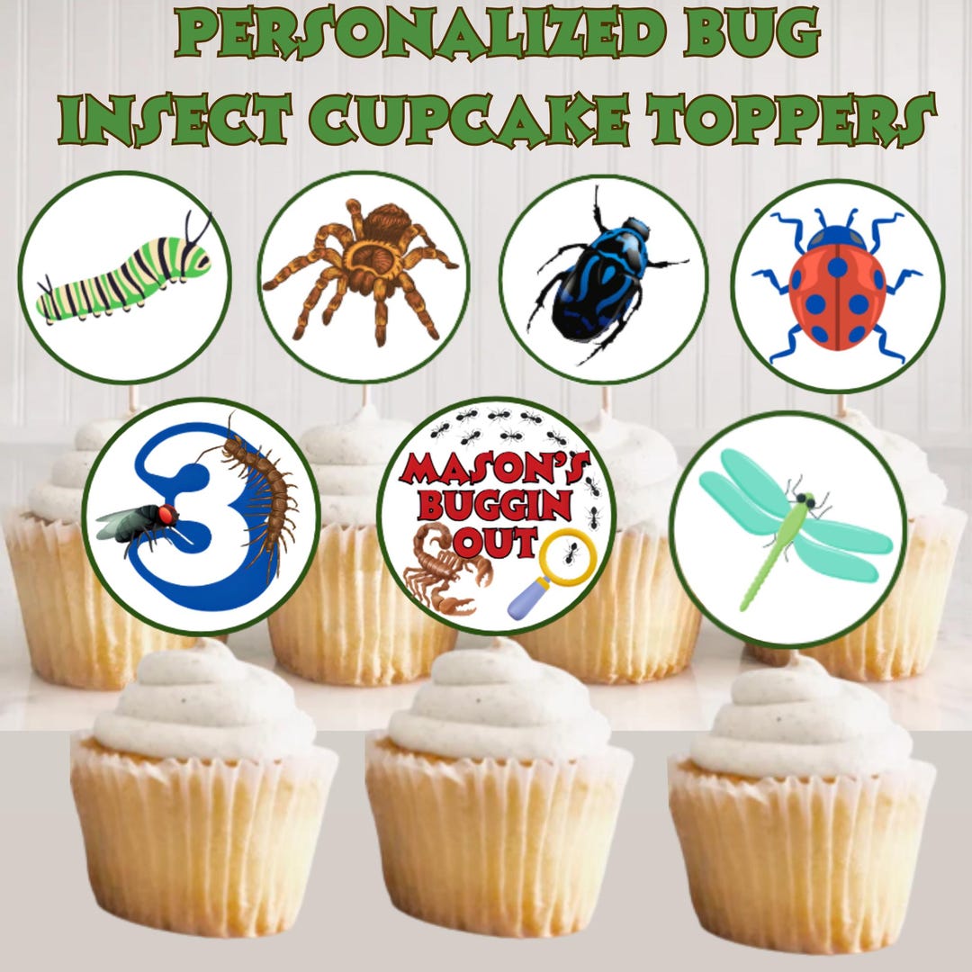 Personalized Bug Theme Cupcake Toppers, Insect Birthday Cupcake Toppers ...