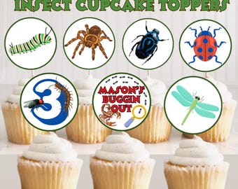 Topos de cupcake personalizados com tema de insetos, Topos de cupcake de aniversário com insetos, Decoração de festa personalizada com insetos, Centro de mesa com insetos, Lembrancinhas de festa com insetos