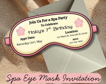 Editable Girls Spa Invite, Pamper Party Invitation, Canva Template, Spa Day Self Care Party, Eye Mask Invite, Sleepover Pajama Party Invite
