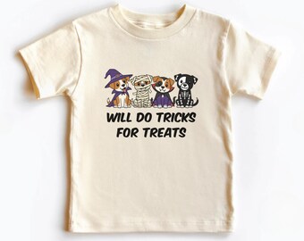 Halloween Dog Kids Shirt, Funny Trick or Treat Halloween Shirt, Cute Spooky Puppy Shirt, Fall Puppy Shirt, Will Do Tricks For Treats T-shirt