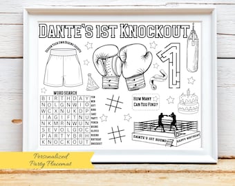 PERSONALIZED Boxing Birthday Party Activity Sheet, Boxer Themed Party Placemat, Knockout Birthday Boxing Coloring Page, Round 1 Birthday