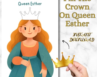 Pin the Crown on Queen Esther, Printable Purim Party Game, Instant Download Purim Game, Purim Party Decor, Jewish Game, Kids Purim Activity