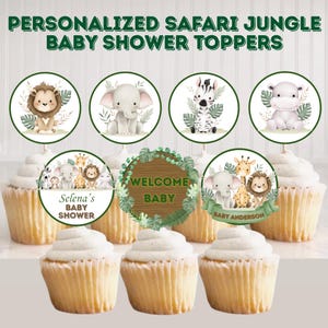 PERSONALIZED Safari Baby Shower Cupcake Toppers, Wild One Toppers, Jungle Animal Baby Shower Decor, Safari Animal Cupcake Toppers, Digital