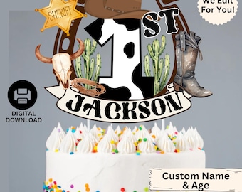 Décoration de gâteau personnalisée sur le thème cowboy, premier gâteau de rodéo, thème Western, décoration de fête cow-girl, décoration de fête rodéo pour bébé, fête du Far West