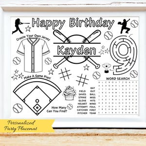 Personalized Baseball Party Activity Sheet: Rookie Year Placemat (Digital Download