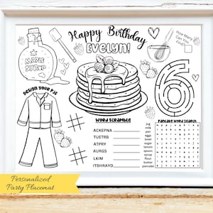 Personalized Pancake & PJs Birthday Activity Sheet (Digital Download