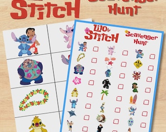Búsqueda del tesoro imprimible de Stitch, juego de fiesta de Stitch para Lilo, búsqueda del tesoro de cumpleaños de Stitch, descarga instantánea, búsqueda del tesoro de Lilo y Stitch