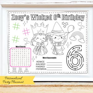 PERSONALIZED Wicked Birthday Placemat, Wizard of Oz Coloring Sheet, ONEDERFUL Wizard Party, Wicked Birthday Party Favor, Wicked Party Games