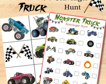 Monster Truck Scavenger Hunt Game: Printable Birthday Party Activity, Indoor Monster Truck Treasure Hunt, Monster Jam Party Favors, Trucks