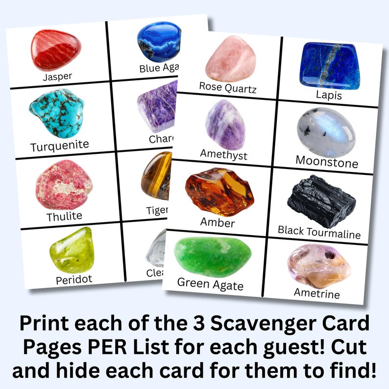 Gemstone Crystal Scavenger Hunt, She's A Gem Party Game, Gemstones ...