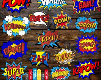 Superhero Signs | Superhero Boy Party Printables | Instant Digital Download | Super Hero Party Pack | Comic Bubble PDF | Comic Action Word