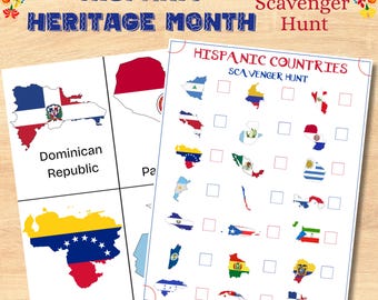 Hispanic Heritage Month Scavenger Hunt Game, Classroom Printable, Hispanic Countries Scavenger Hunt, Hispanic Heritage Game, Cultural Game