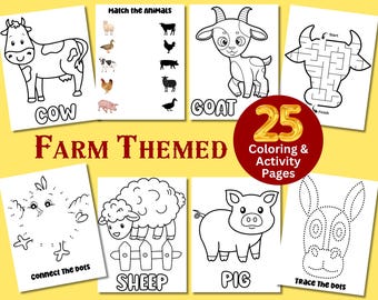 Dibujos para colorear de animales de granja para niños, fichas de actividades de la granja, fiesta de cumpleaños de la granja, dibujos para colorear de granero, dibujos para colorear para niños pequeños, descarga instantánea