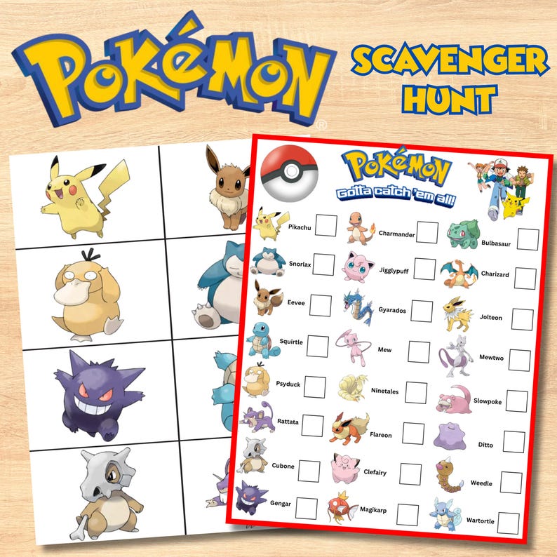 Gotta Catch Them All Scavenger Hunt, Poke Character Treasure Hunt, Poke Mon Inspired Scavenger Hunt Party Game, Pokemone Scavenger Hunt Game image 1