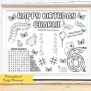 PERSONALIZED Bugs Birthday Party Activity Sheet, Bugs Party Favor, Insects Coloring Sheet, Insects Party Activity Sheet, Insect Party Decor