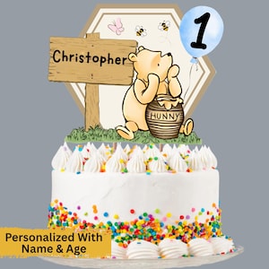 Personalisierte Winnie the Pooh Kuchen Topper, Hundred Accre Holz Dekor, Winnie Pooh Geburtstag Dekor Winne Pooh Baby Shower Cake Topper, Pooh Bär