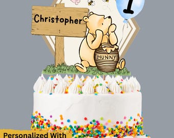 Personalized Winnie the Pooh Cake Topper, Hundred Acre Wood Decor, Winnie Pooh Birthday Decor Winne Pooh Baby Shower Cake Topper, Pooh Bear