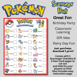 Gotta Catch Them All Scavenger Hunt, Poke Character Treasure Hunt, Poke Mon Inspired Scavenger Hunt Party Game, Pokemone Scavenger Hunt Game image 2