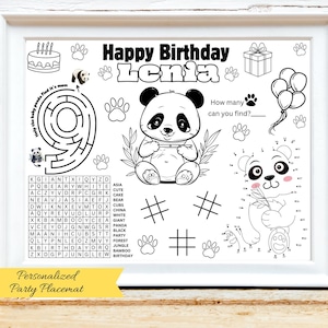 Personalized Panda Party Activity Sheet: Coloring Placemat Game (Digital Download)