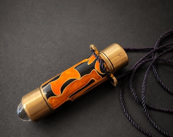 Handcrafted Teleidoscope Necklace – Brass & Flame Acrylic – Wearable Optical Art