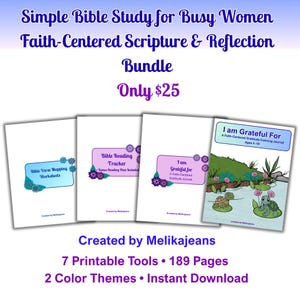 Christian Bible Study  Bundle  Printable| 180+ Pages Scripture Journal, Verse Mapping, Reading Tracker + Plan | Gratitude Coloring Journal