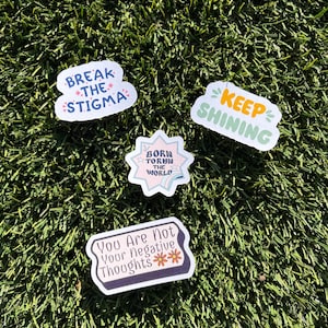 Mental Health and Positivity Sticker Pack | 25 Waterproof Vinyl Stickers | Motivational & Encouraging Quotes | Self Care/Awareness Stickers