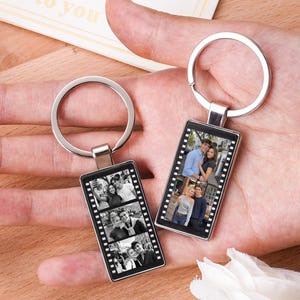 Llavero personalizado con foto de tira de película, llavero de metal personalizado, llavero para parejas, regalo para novio o novia.