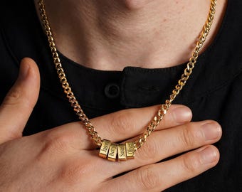 Collar con cadena de cuentas con nombre grabado personalizado, joyería familiar de eslabones cubanos de acero inoxidable, Día del Padre, joyería para hombre, regalo para esposo