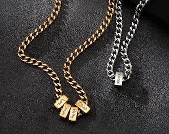 Gepersonaliseerde gegraveerde naam kraalketting, minimalistische ketting met familienaam, Vaderdag, Cubaanse schakelketting, herensieraden, cadeau echtgenoot